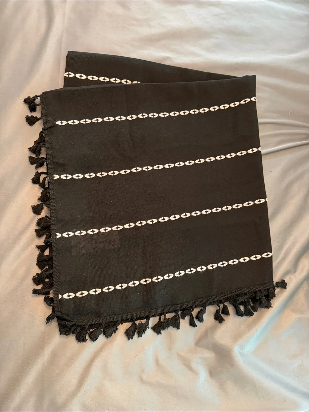 Black Striped Tassel Shower Curtain 37”x72” - Modern Boho - Picture 7 of 9